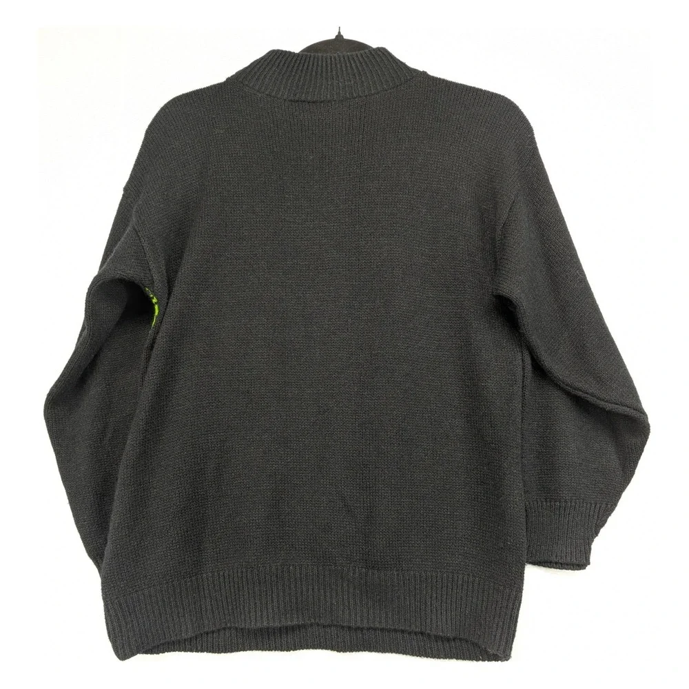World‎ Trade Knits Vintage Neon Green Black Geometric Houndstooth Sweater USA